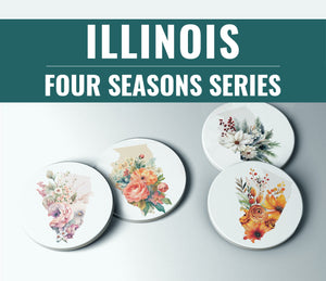 Illinois Four Season Coaster Set | Gifts for Illinois Home & Garden Lovers | State Flower Decor