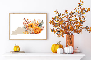 Kentucky Autumn Wall Decor Art Print, Southern Fall Home Decor, Seasonal Kentucky Art for Cozy Autumn Vibes