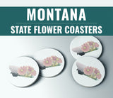 Flower Coasters | Montana Bitterroot Coasters | Natural Stone with State Flower | Montana Home & Bar Decor