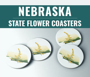 Nebraska Coasters | Stone Coasters with State Flower | Home & Bar Decor for Nebraska Lovers | Unique Gift Idea