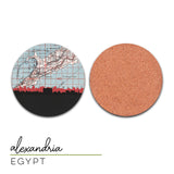 Egypt Coasters Set - Cairo & Alexandria Map Coasters, Unique Egyptian Gifts and Souvenirs, Perfect Barware for Home Decor