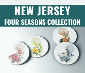 New Jersey Coasters Set: 4 Seasons Floral Design, Unique Home Decor, Perfect Gift for Nature Lovers & Collectors