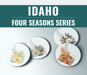 Idaho State Four Seasons Coaster | Gift for Idaho Home & Garden Lover | Boise Home Decor | State Flower Gifts