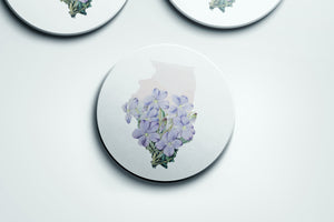 Illinois State Violets Coaster Set | Perfect Illinois Gifts for Her | Botanical Home Decor & Bar Essentials