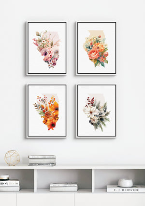 Illinois State Four Seasons Gallery Wall Art Prints, Framed IL Home Decor, Ideal Art for Your Illinois Home