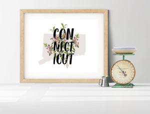 Connecticut botanical poster, Connecticut flower print, floral wall art, flower wall art, Connecticut botanical print, botanic wall art