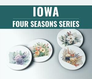 Iowa State Coasters - Set of 4 Floral Coasters, Perfect Gift for Iowa Lovers & Garden Enthusiasts, Home Accents