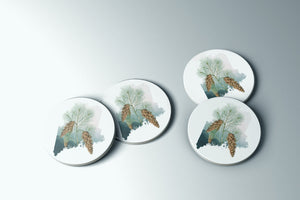 Maine Coasters - Unique Pine Cone State Flower Drink Coasters for Home & Bar Decor, Perfect Gift for Maine Lovers