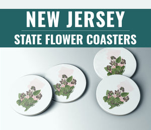 New Jersey Coasters | Stone Coasters with New Jersey State Flower for Home Decor & Bar Gifts