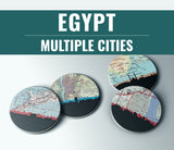 Egypt Coasters Set - Cairo & Alexandria Map Coasters, Unique Egyptian Gifts and Souvenirs, Perfect Barware for Home Decor