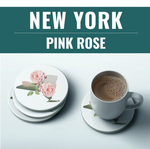 New York Coasters Set | Pink Rose Bar Coasters | New York State Flower Gifts | Unique NYC Gifts for Her