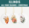 Illinois Christmas Ornament - Four Seasons Decor, Fall Gift, Chicago Wildflower Keepsake, IL Holiday Decoration