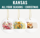 Kansas Ornament with Everlasting Seasonal Flowers - Perfect for Spring, Summer, Fall, Winter, and Christmas Decor