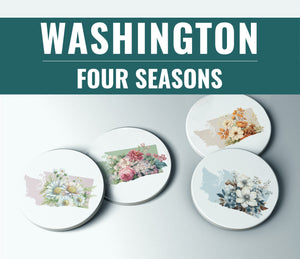 four plates with flowers on them and the words washington four seasons