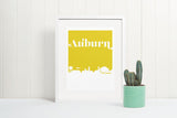 Auburn Alabama Skyline Wall Art Print | Unique Man Cave Decor & Gift for Sports Fans | Auburn City Art