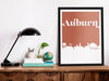 Auburn Alabama Skyline Wall Art Print | Unique Man Cave Decor & Gift for Sports Fans | Auburn City Art