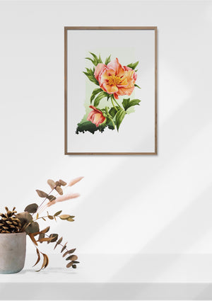 Indiana Wall Art: Indiana State Poster, Pink Peony Print, Botanical Flower Wall Art, Home Decor Decorate Your Space