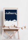 Auburn Alabama Skyline Wall Art Print | Unique Man Cave Decor & Gift for Sports Fans | Auburn City Art