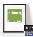 Auburn Alabama Skyline Wall Art Print | Unique Man Cave Decor & Gift for Sports Fans | Auburn City Art