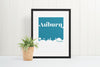 Auburn Alabama Skyline Wall Art Print | Unique Man Cave Decor & Gift for Sports Fans | Auburn City Art