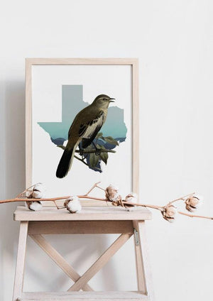 Bird Art | Texas Mockingbird Wall Art Print | Framed Texas Home Decor | Unique Gift for Bird Lover | Nature Wall Decor