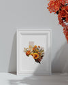 Texas Autumn Art Print | Fall Florals & State Silhouette | Archival Quality, Custom Sizes and Framing Options