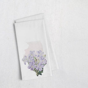 Illinois State Violets Tea Towel | Illinois Gifts & Decor | Chicago Home Accents | Flower Kitchen Towel