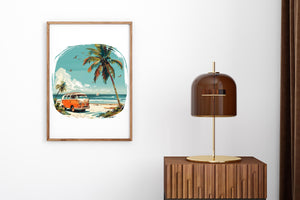 Vintage Beach Van Art - Hawaiian Island Themed Wall Art Print, Tropical Decor, Nautical Home Decor, Coastal Wall Art, Beach Vibes