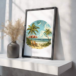 Vintage Beach Scene Art - Hawaiian Island Themed Wall Art Print, Tropical Decor & Nautical Home Decor, Coastal Beach Vibes