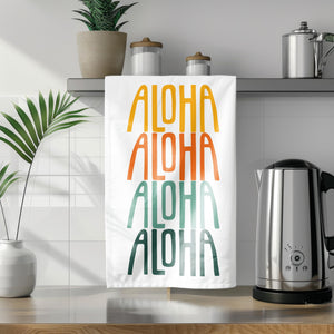 Aloha Lettering Tea Towel | Vintage Island Vibes Kitchen Decor, Tropical Dish Towel, Gift for Hawaii Lovers & Beach Homes