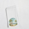 Tropical Beach Scene Tea Towel - Striped Umbrella and Chairs, Cotton Kitchen Towel, Perfect Gift for Beach Lovers & Decor