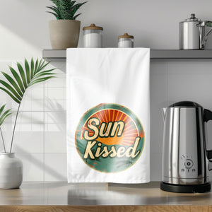 Sunkissed Retro Poster Towel, Vintage Beach Decor, Tea Towel Gift, Coastal Kitchen Art, Summer Vibes Home Decor