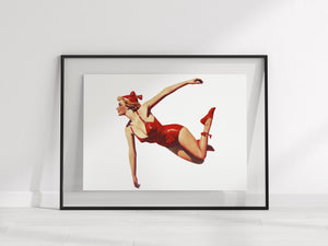 Retro Diving Girl Giclee Art Print | Vintage Red Swimsuit & Cap | Island Vibes Wall Decor | Retro Home Art