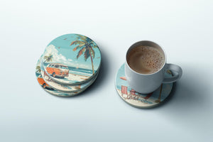 Beach Scene Sandstone Coasters Set of 2 or 4 - Vintage Coastal Decor with Beautiful Beach Landscapes