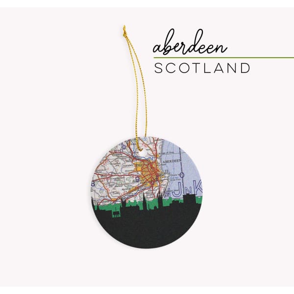 Aberdeen Scotland city skyline with vintage Aberdeen map - Ornament - City Map Skyline
