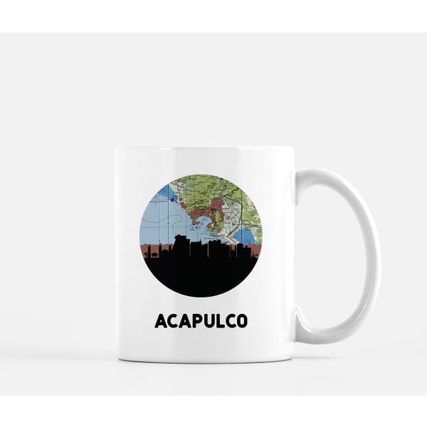 Acapulco Mexico city skyline with vintage Acapulco map - Mug | 11 oz - City Map Skyline