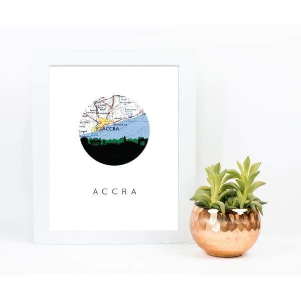 Accra Ghana city skyline with vintage Accra map - City Map Skyline