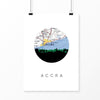 Accra Ghana city skyline with vintage Accra map - 5x7 Unframed Print - City Map Skyline