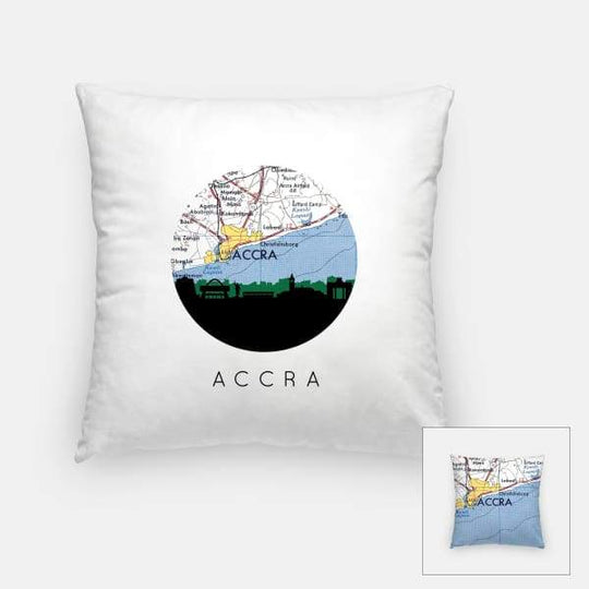 Accra Ghana city skyline with vintage Accra map - Pillow | Square - City Map Skyline