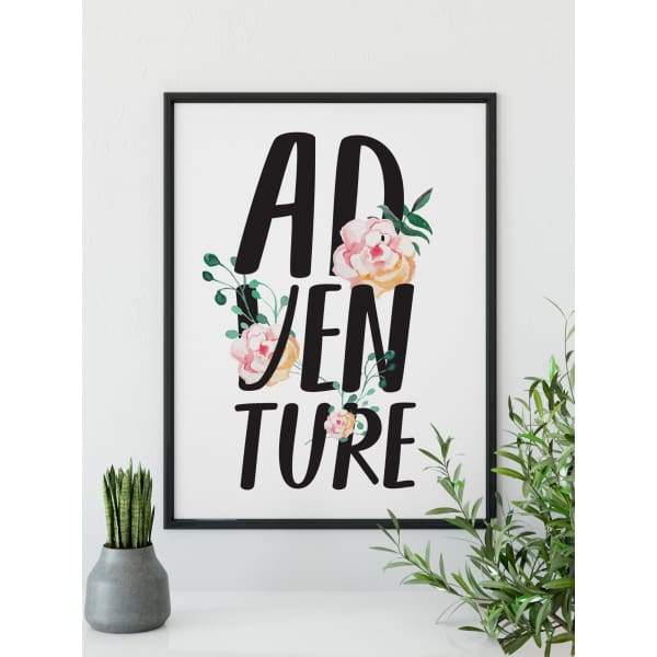 Adventure peekaboo floral - 5x7 FRAMED Print - Quotes
