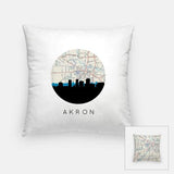Akron Ohio city skyline with vintage Akron map - Pillow | Square - City Map Skyline