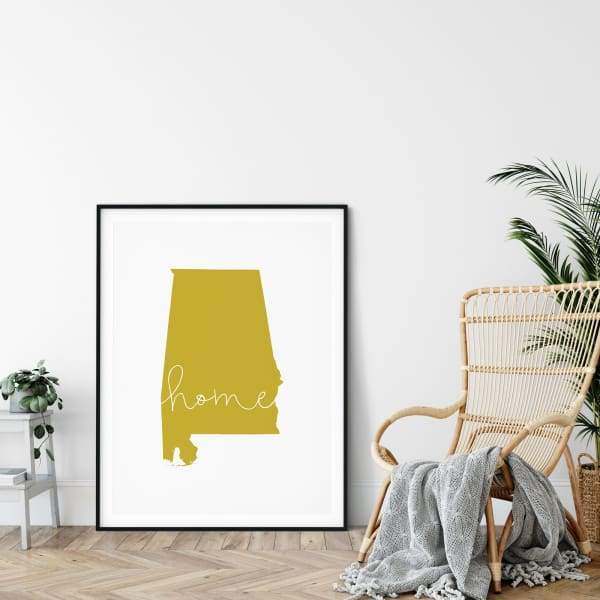 Alabama ’home’ state silhouette - 5x7 Unframed Print / GoldenRod - Home Silhouette