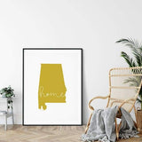 Alabama ’home’ state silhouette - 5x7 Unframed Print / GoldenRod - Home Silhouette