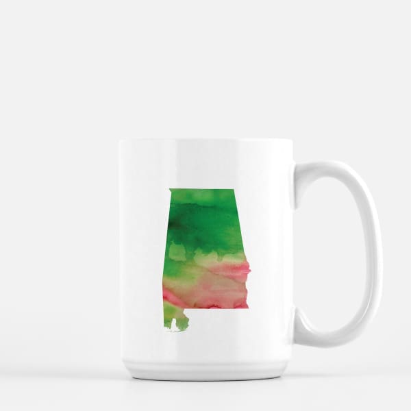 Alabama state watercolor - Mug | 11 oz / Pink + Green - State Watercolor