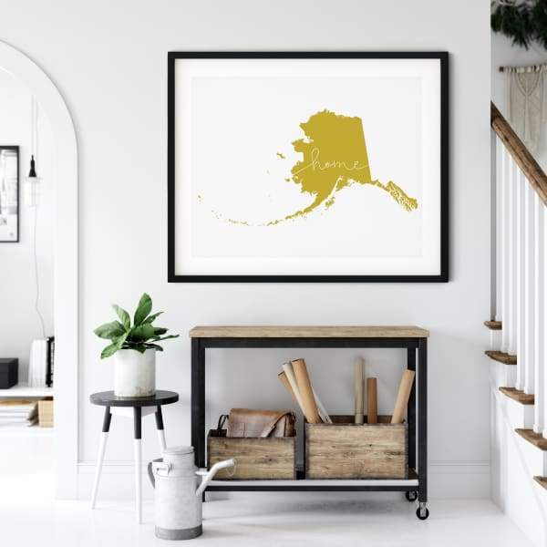 Alaska ’home’ state silhouette - 5x7 Unframed Print / GoldenRod - Home Silhouette