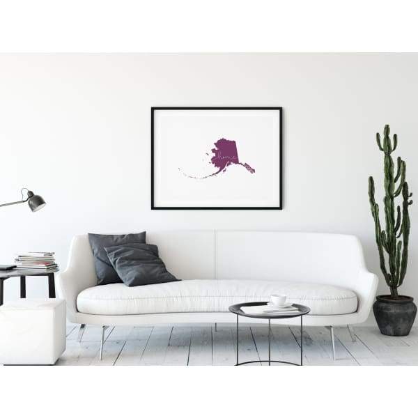 Alaska ’home’ state silhouette - 5x7 Unframed Print / Purple - Home Silhouette