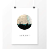 Albany New York city skyline with vintage Albany map - 5x7 Unframed Print - City Map Skyline