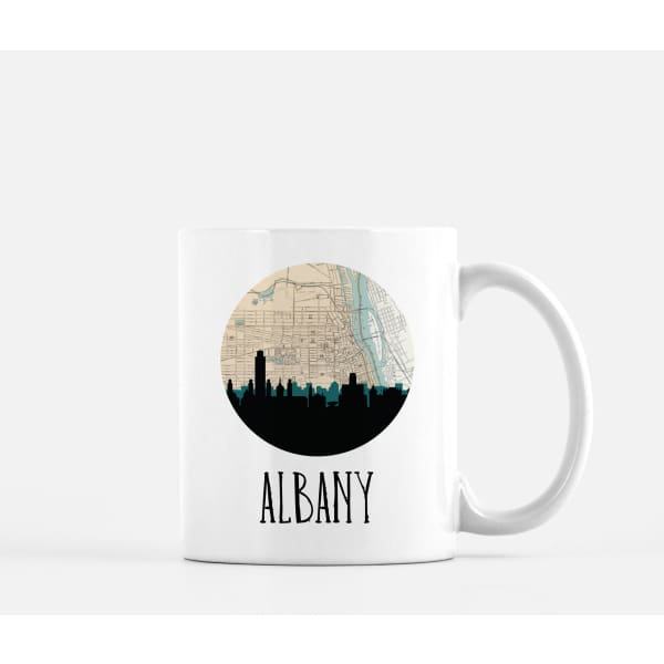 Albany New York city skyline with vintage Albany map - Mug | 11 oz - City Map Skyline