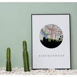Albuquerque New Mexico city skyline with vintage Albuquerque map - City Map Skyline
