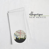 Albuquerque New Mexico city skyline with vintage Albuquerque map - Tea Towel - City Map Skyline